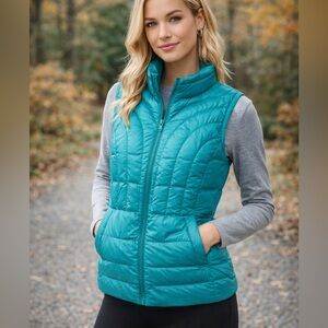 Be Inspired Teal Down Packable Puffer Vest PL Lightweight Zip Front Gorpcore